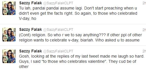sazzyfalak2 [KECOH]Sazzy Falak Dikecam Peminat Kerana Status Di Twitter Berkaitan Sambutan Valentine
