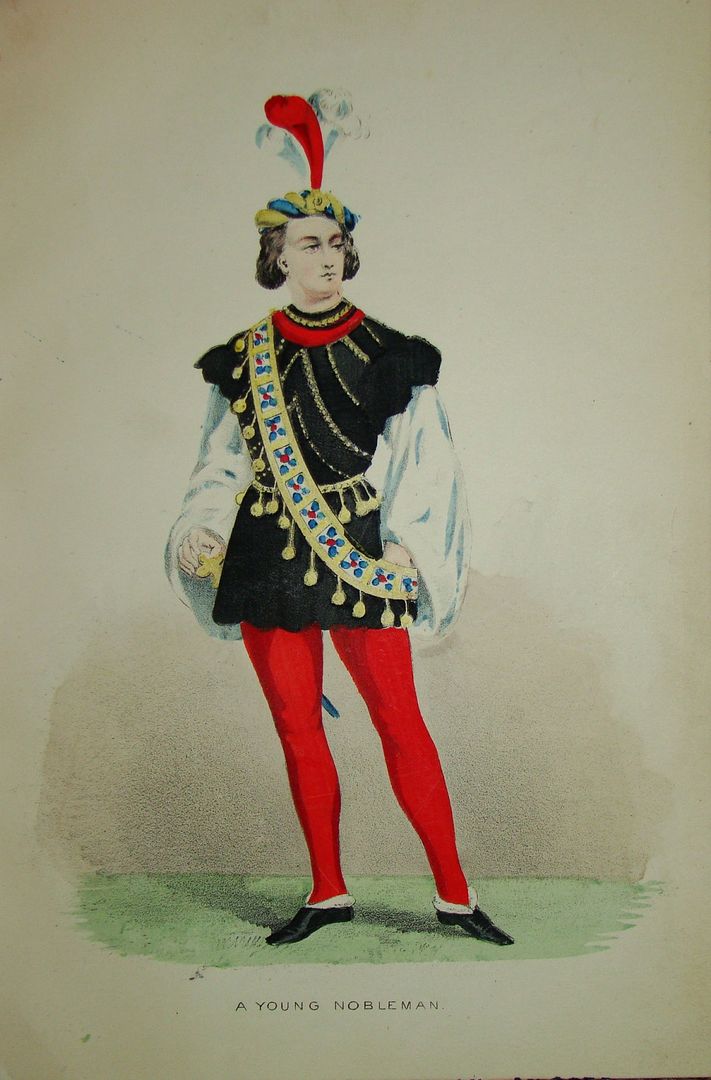 Litho COSTUME COULEUR MODE ROBE HOMME MOYEN AGE 1850 NOBLESSE MEDIEVAL ...